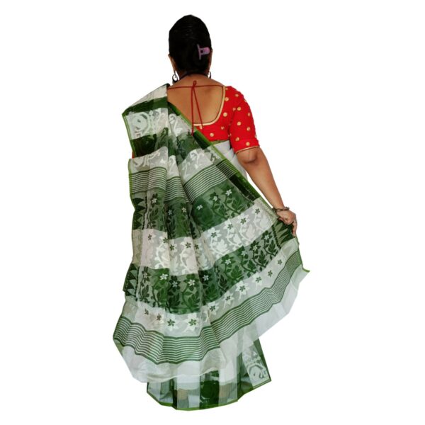 White & Green Cotton Saree Images