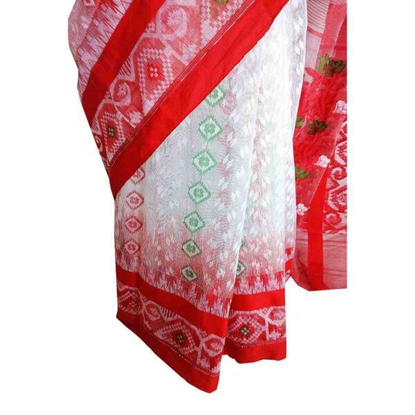 White & Red Soft Jamdani Saree Images