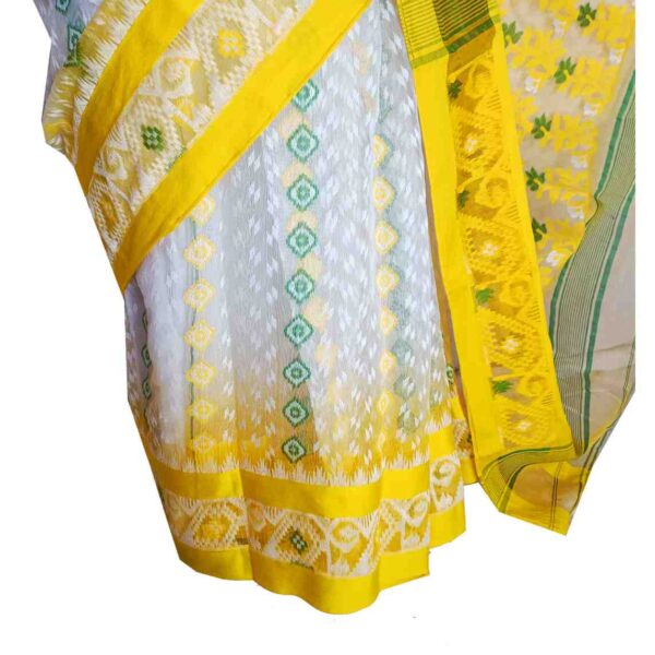 White & Yellow Soft Jamdani Saree Images