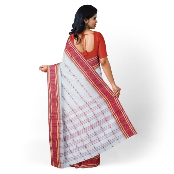 White and Red Bengali Cotton Saree (Lal Par Sada Saree)