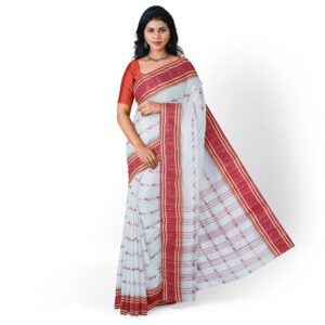 White Pure Cotton Bengali Tant...