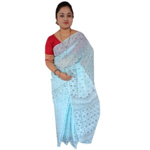 Blue Pure Cotton Floral Print Saree for Daily Wear and Summer