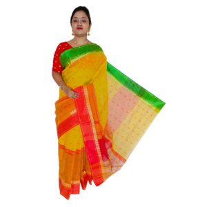 Yellow and Red Pure Cotton Saree Online (Haldi Special)