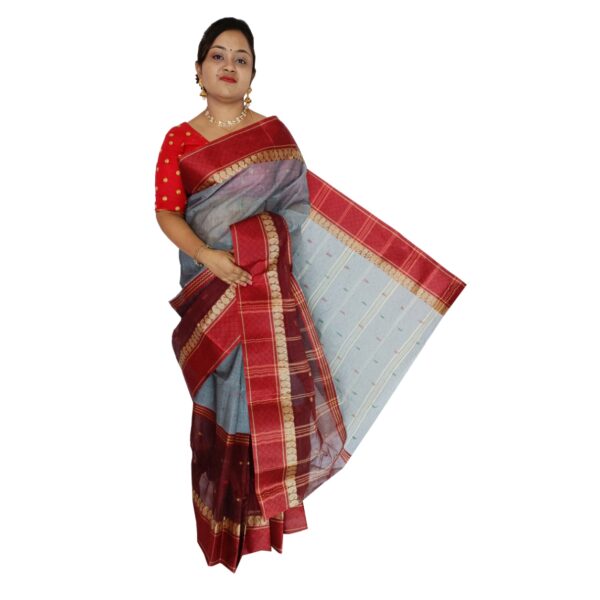 Grey and Red Color Saree
