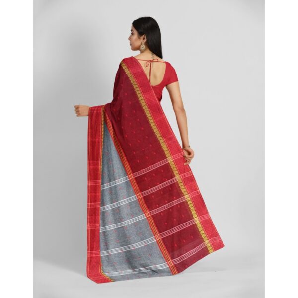 Grey and Red Cotton Saree