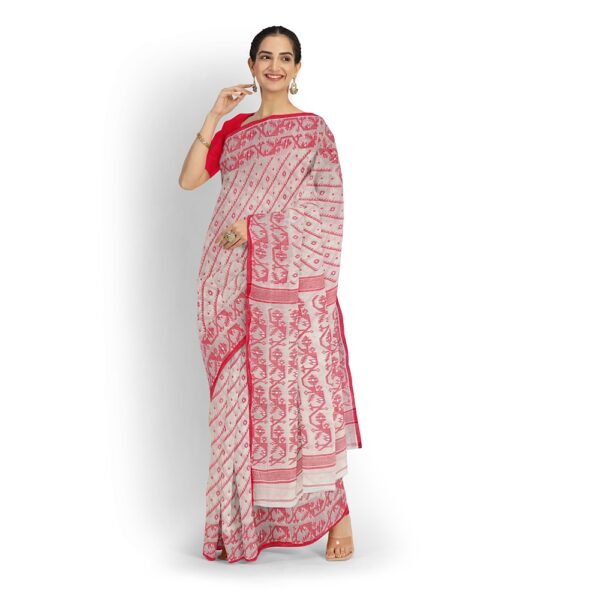 Lal Sada Cotton Dhakai Jamdani Saree
