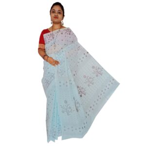 Light Blue Pure Cotton Floral Print Saree for Daily Wear and Summer