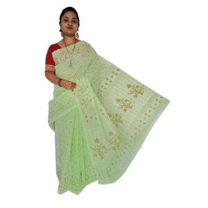 Light Green Pure Cotton Floral Print Saree for Daily Wear and Summer