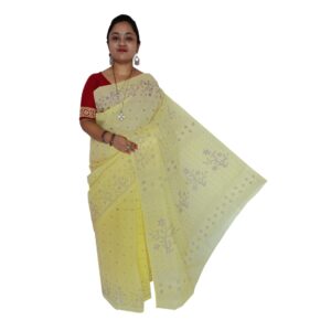 Light Yellow Pure Cotton Floral Print Saree for Daily Wear and Summer