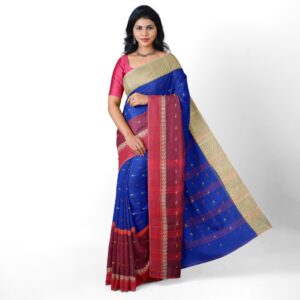 Navy Blue Saree in Pure Cotton...