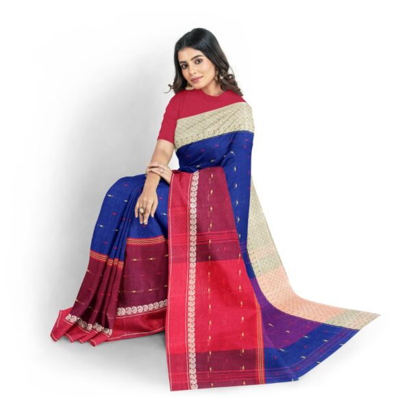 Navy blue cotton tant saree look