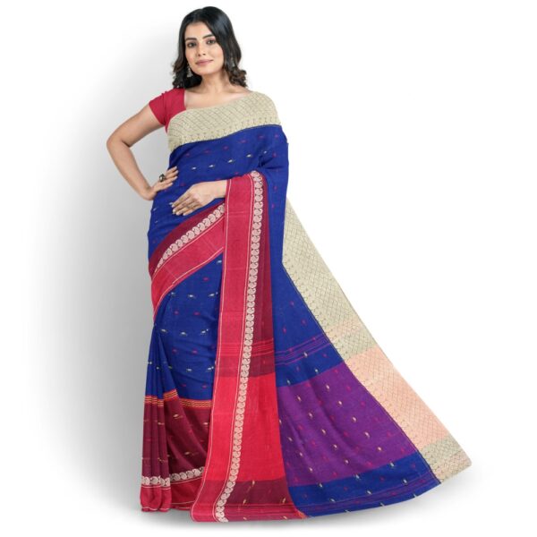 Navy blue cotton tant saree look