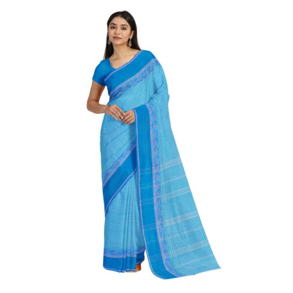 Sky Blue Pure Cotton Bengal Tant Saree