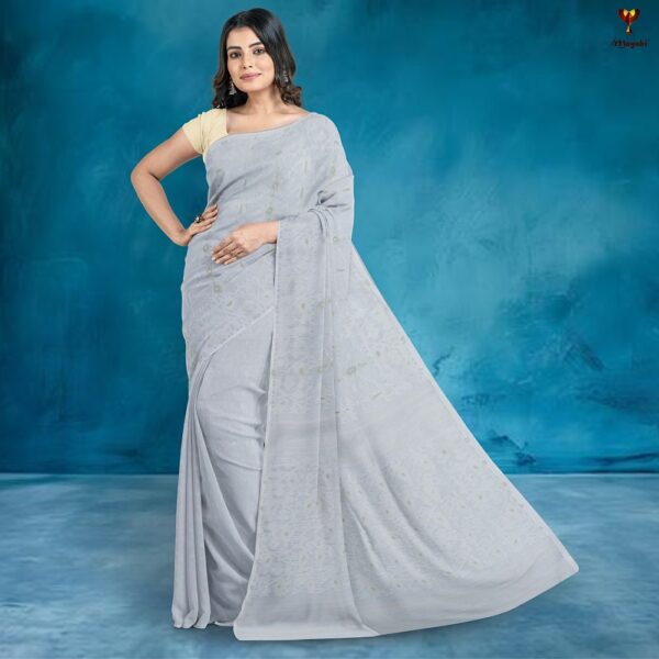 White Self Dhakai Jamdani Saree