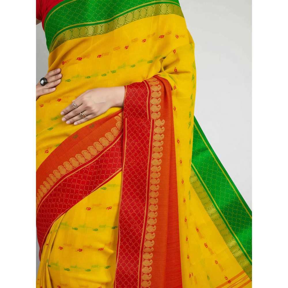 Yellow and Red Pure Cotton Saree Online (Haldi Ceremony Special) 3 Yellow Cotton Haldi Saree