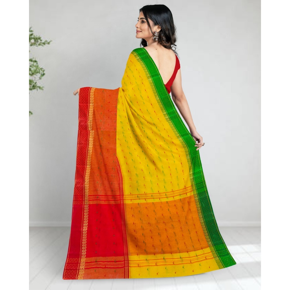 Yellow and Red Pure Cotton Saree Online (Haldi Ceremony Special) 2 Yellow Cotton Haldi Saree