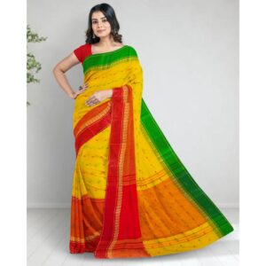 Yellow and Red Pure Cotton Sar...