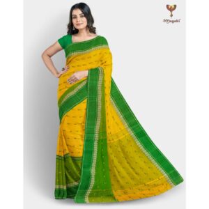 Yellow and Green Pure Cotton Saree Online (Haldi Special)