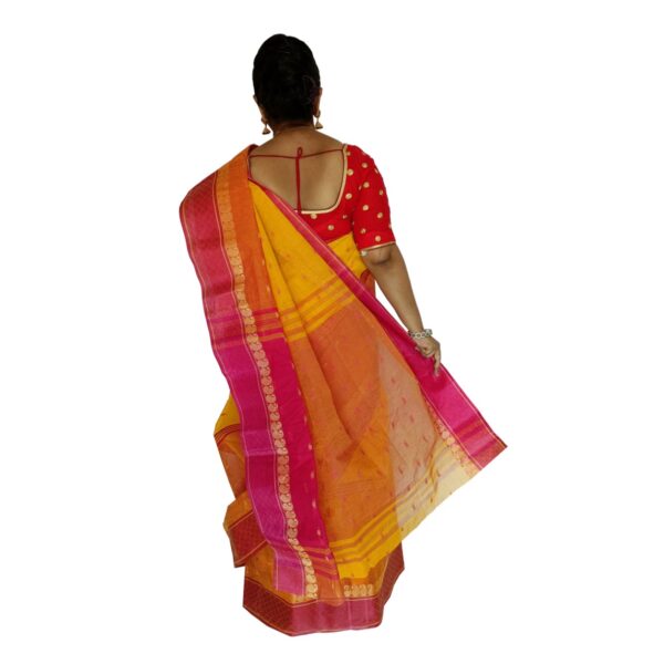 Yellow and Pink Cotton Tant Saree Look