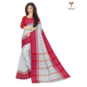 Summer Special White Pure Cotton Saree with Red Border