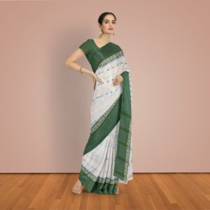 Off White Pure Cotton Bengali Tant Saree (Woven)