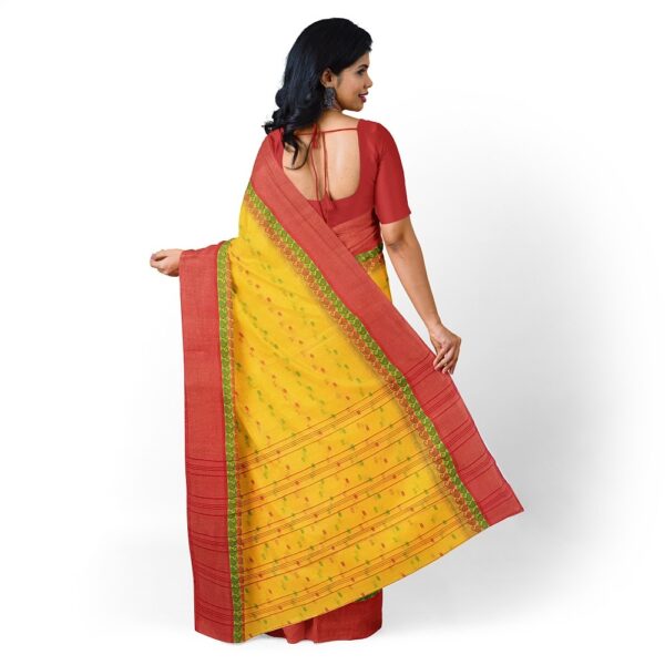 Yellow Bengali Cotton Saree with Red Border