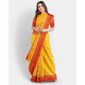 Yellow Soft Pure Cotton Saree for Haldi with Blouse Piece