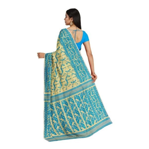 Cream and Blue Jamdani Saree