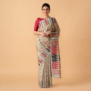 Off White and Red Soft Bengali...