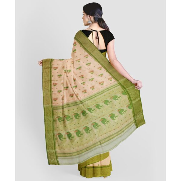 Off White and Green Tussar Silk Saree