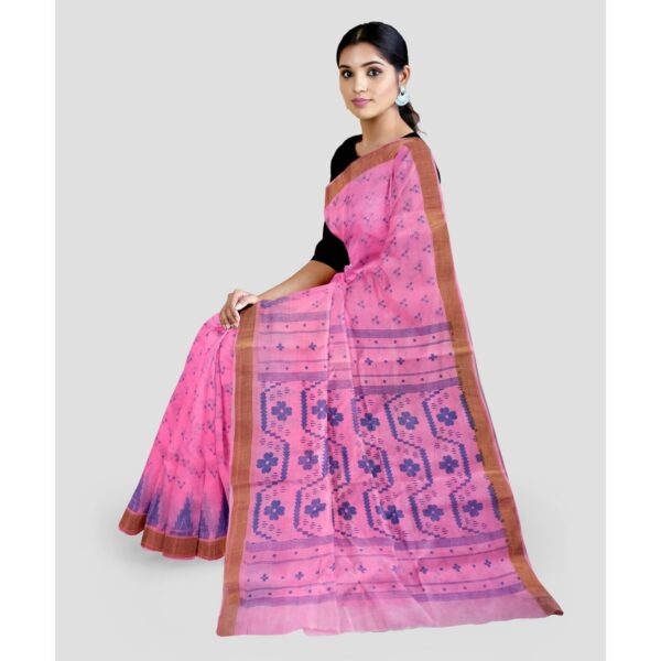 Pink Cotton Floral Printed Saree
