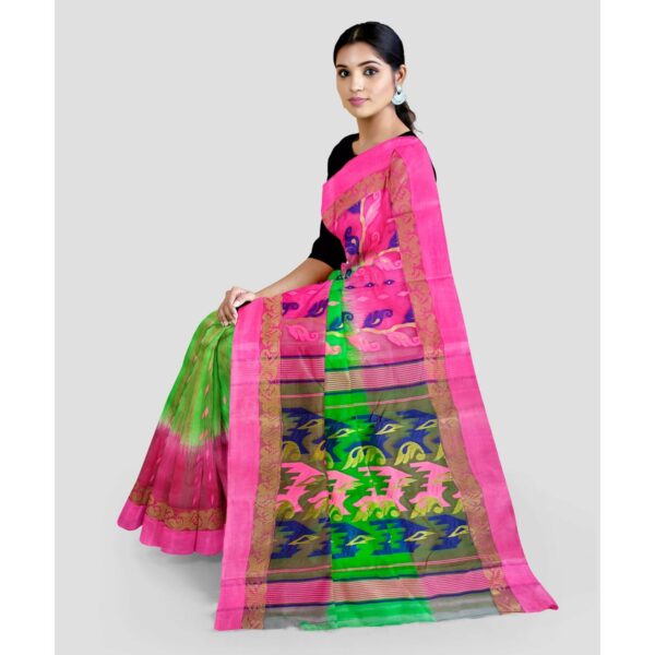 Pink and Green Tussar Silk Saree