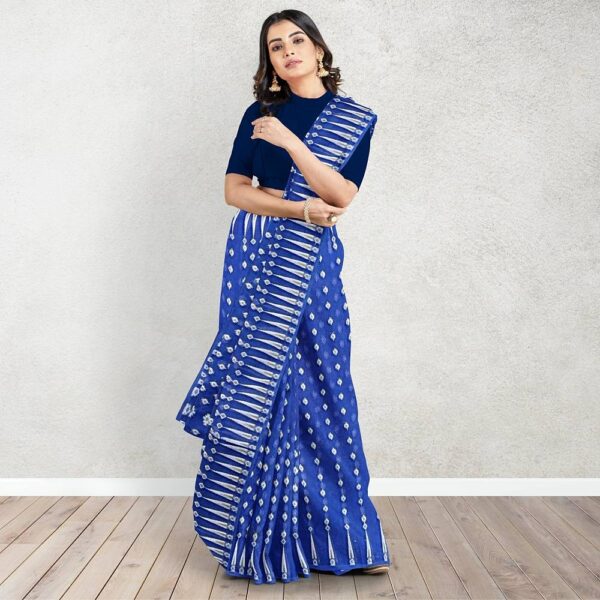 Navy Blue Jamdani Saree with temple Border