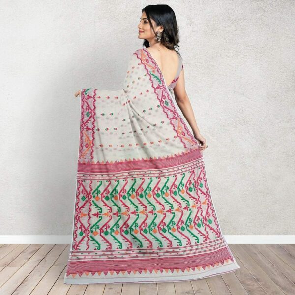 Off White Jamdani Saree with Red Border