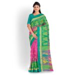 Rani Pink Jamdani Saree with Green Border