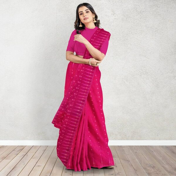 Rani Pink Self Jamdani Saree