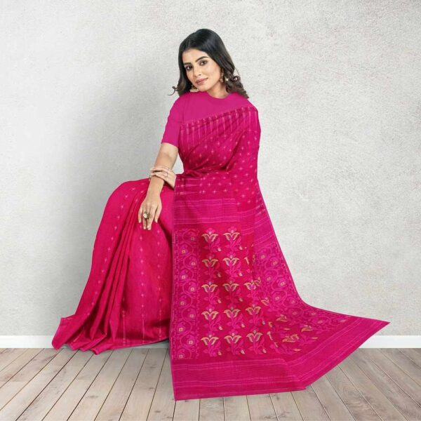 Rani Pink Self Jamdani Saree