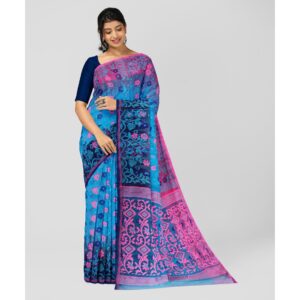 Handwoven Authentic Sky Blue Jamdani Saree from Fulia
