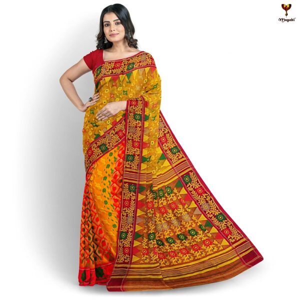 Yellow Original Jamdani Saree for Haldi Ceremony