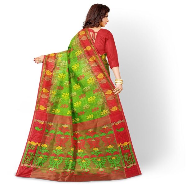Green Dhakai Jamdani Saree with Red Border