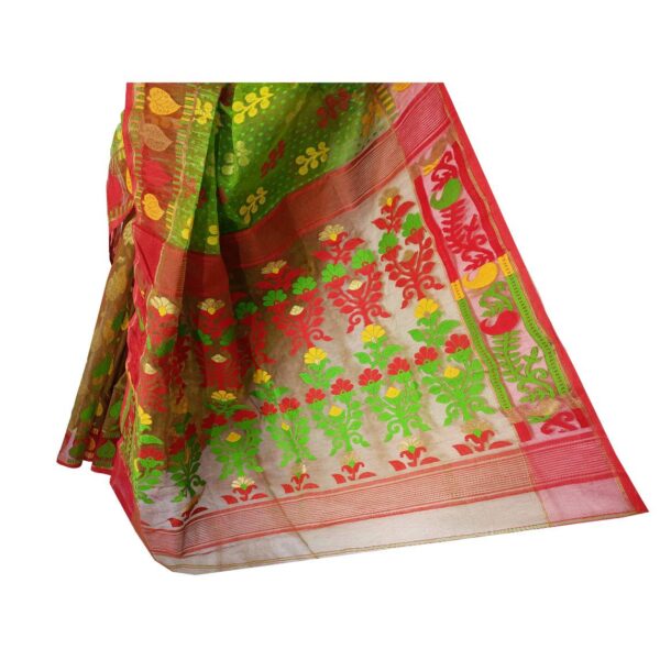 Green and Red Combination Saree