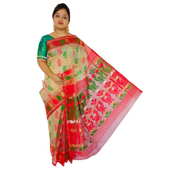 Off White and Red Saree
