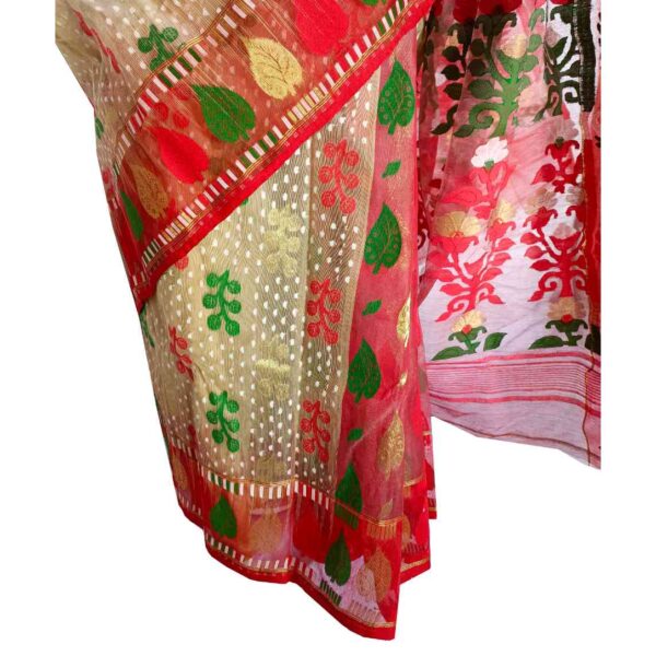 Off White and Red Saree