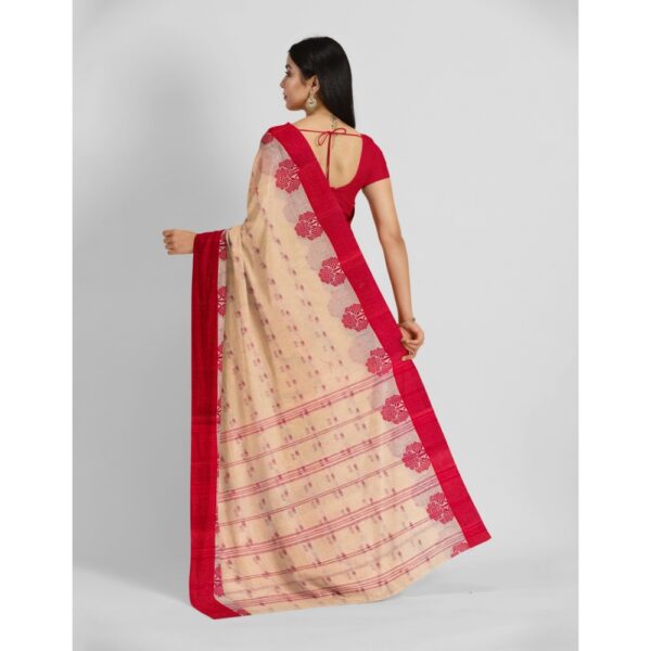 Off White Cotton Tant Sari with Red Border