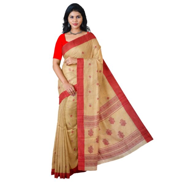 Off White and Red Cotton Saree