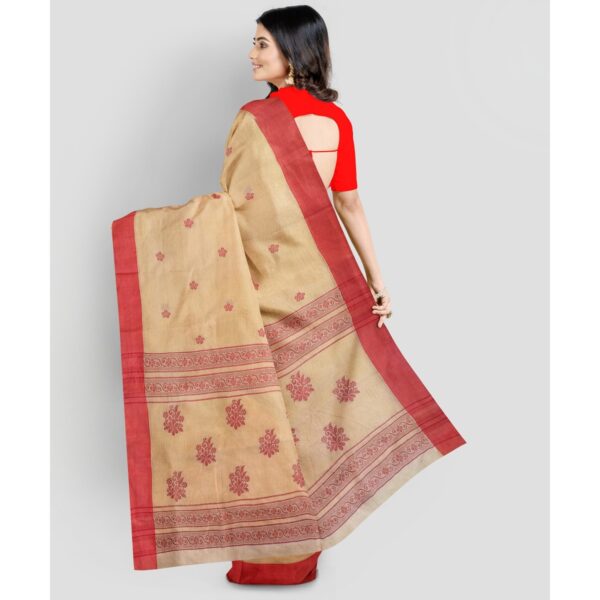 Off White and Red Cotton Saree