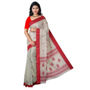 White Pure Cotton Bengali Premium Tant Saree with Red Border