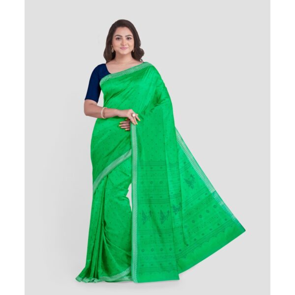 Green Cotton Floral Printed Saree
