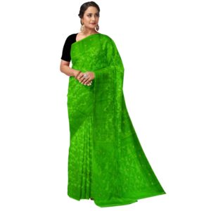 Green Self Dhakai Jamdani Saree with Pure Cotton with All Over Handwoven Work