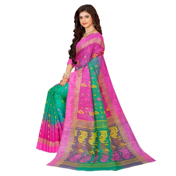 Green and Pink Tant Banarasi Saree for Wedding and Functions